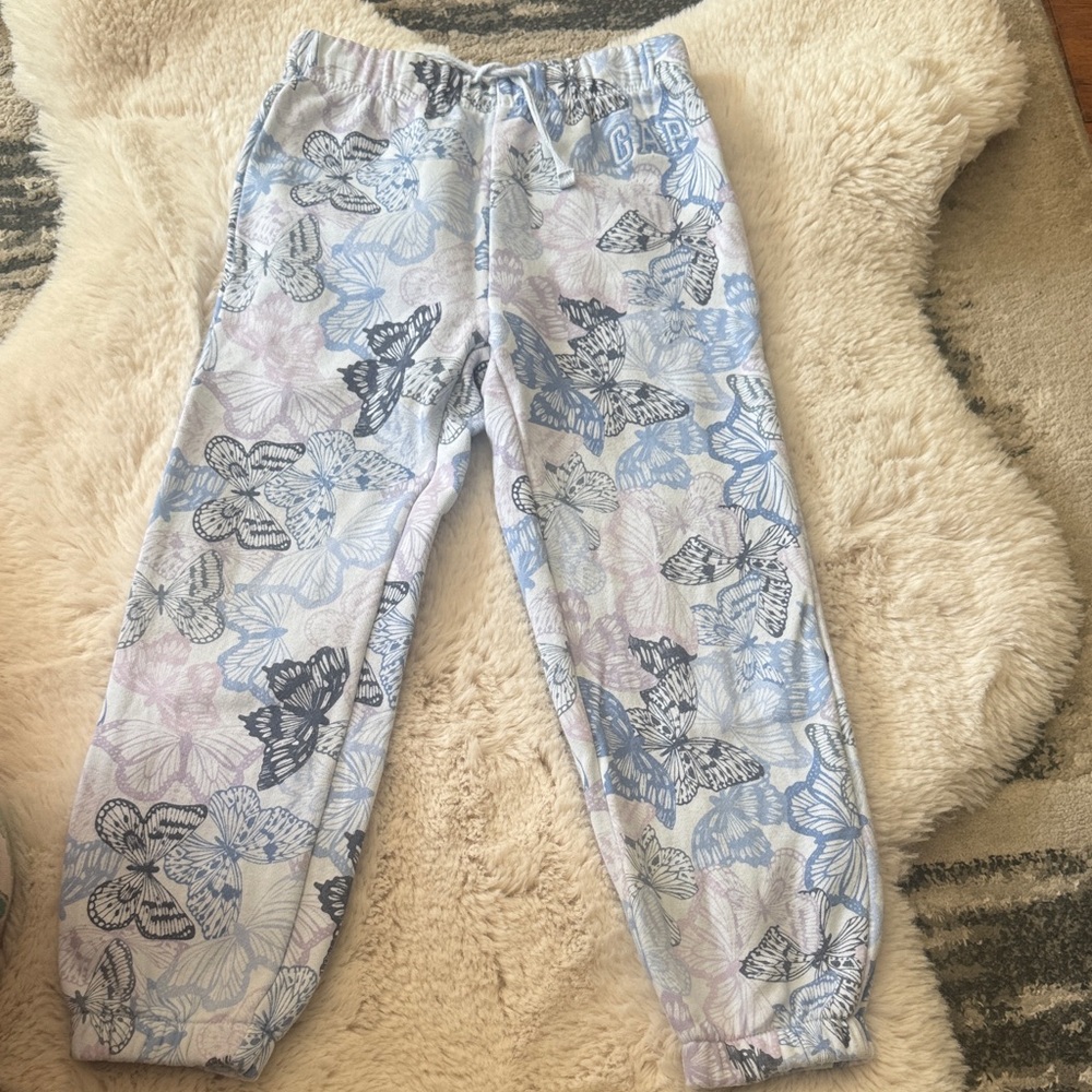 Gap 4T Butterfly Print Drawstring Lounge Pants - Light Blue & Lavender